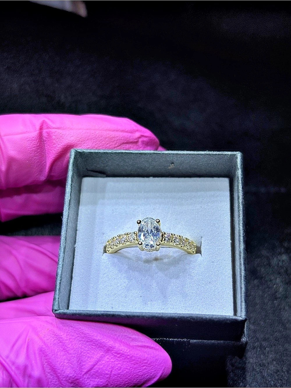 Gold Filled AAA CZ Oval-Cut Solitaire Ring Size 7